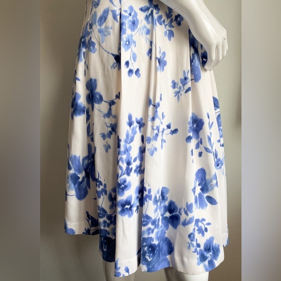 Lauren Ralph Lauren Blue Floral Dress Aline Career Wedding Cocktail Victorian 10 - Picture 8 of 11